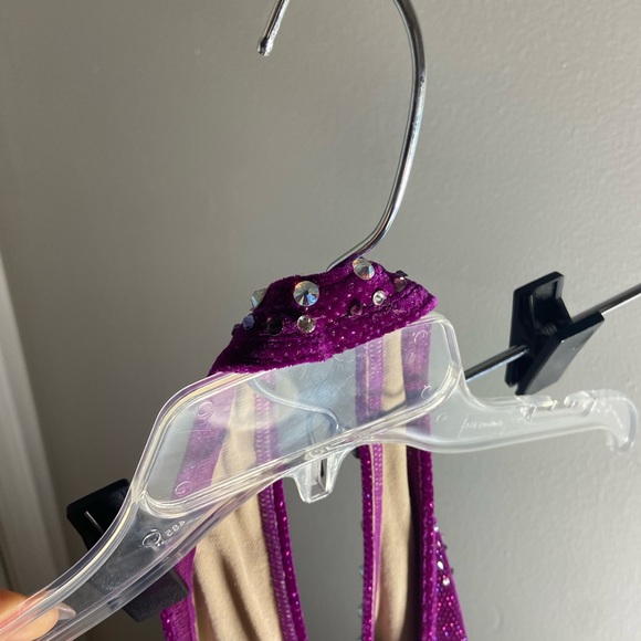 Magenta halter figure skating dress with Swarovski beading - Picture 12 of 14